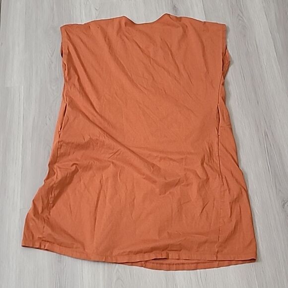 Uniqlo Burnt Orange V Neck 100% Cotton Dress Boxy Sleeveless Medium Summer Women - Picture 6 of 6